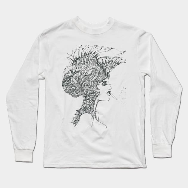 Smoking Lady Long Sleeve T-Shirt by LilyFlorence